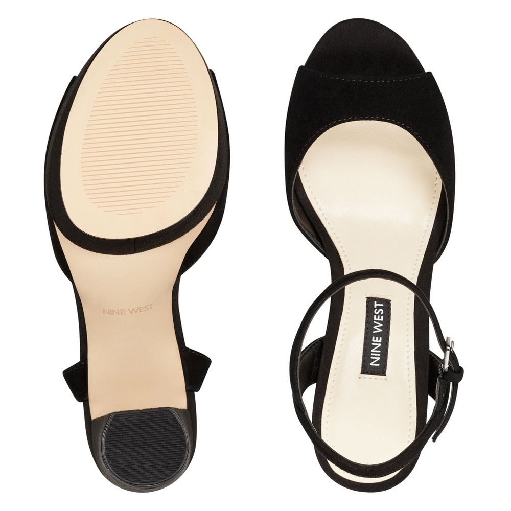 NINE WEST Gail Black Suede Leather Platform Block Heel Pump Ankle Strap Sandal 9 - Picture 10 of 11